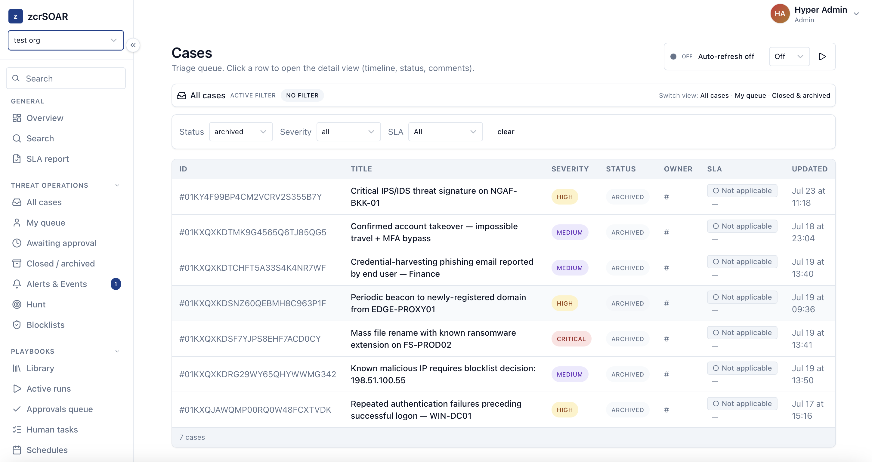 zcrSOAR product interface screenshot